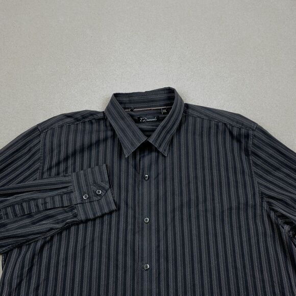 7 Diamonds Shirt Men XXL Button Up Long Sleeve Black Striped - Picture 1 of 14